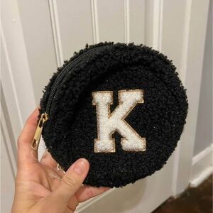 Black Textured Coin Purse with K Initial
